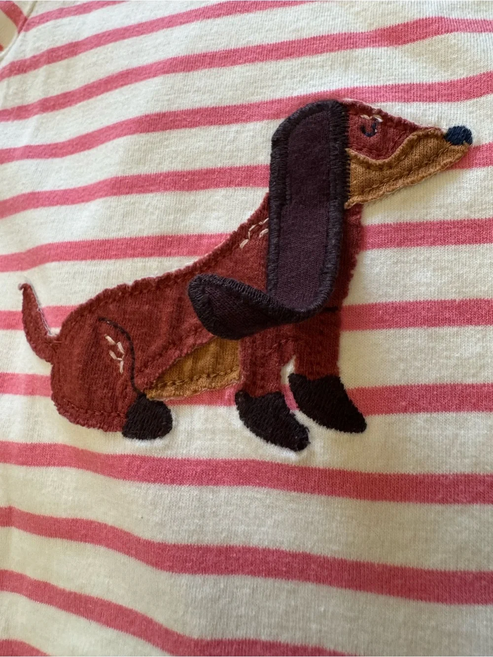 Mini Boden Girls' Pink Stripe Dachshund Applique Long-Sleeve Top Size 9-10Y